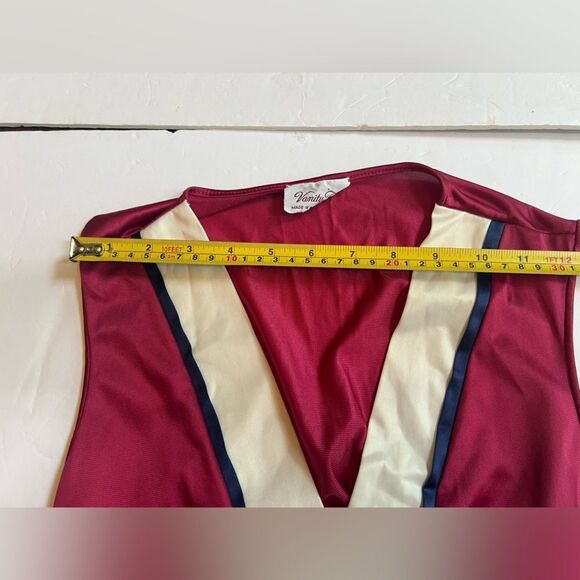 Vanity Fair Knee Length V-neck Nightgown Burgundy White Blue 70’s Sleeveless - Picture 3 of 8